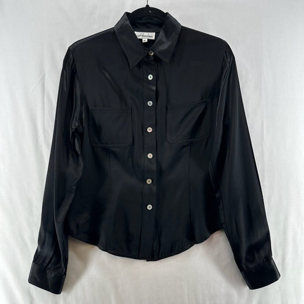 Harlow Blouse Womens Size M Shirt Button Front Long Sleeve Rayon Blend Black